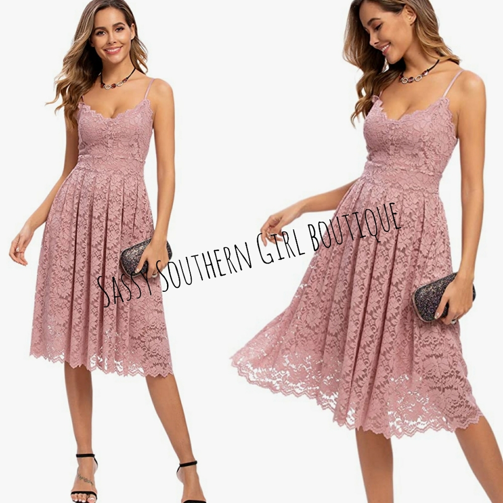 🆕⭐ Blush rose pink lace midi dress